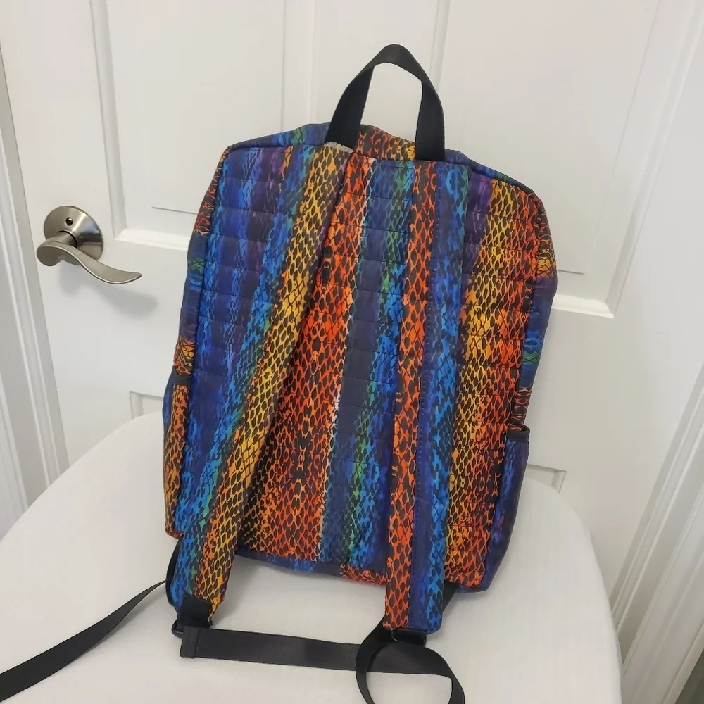 Tahari Quilted Rainbow Snakeprint Recycled Material Backpack Colorful